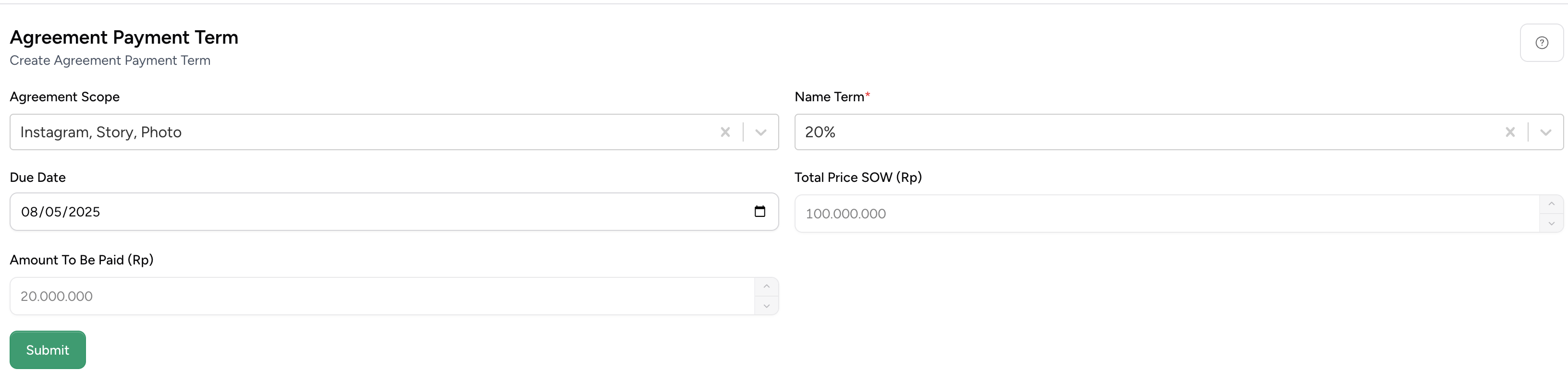 Agreement Payment Term